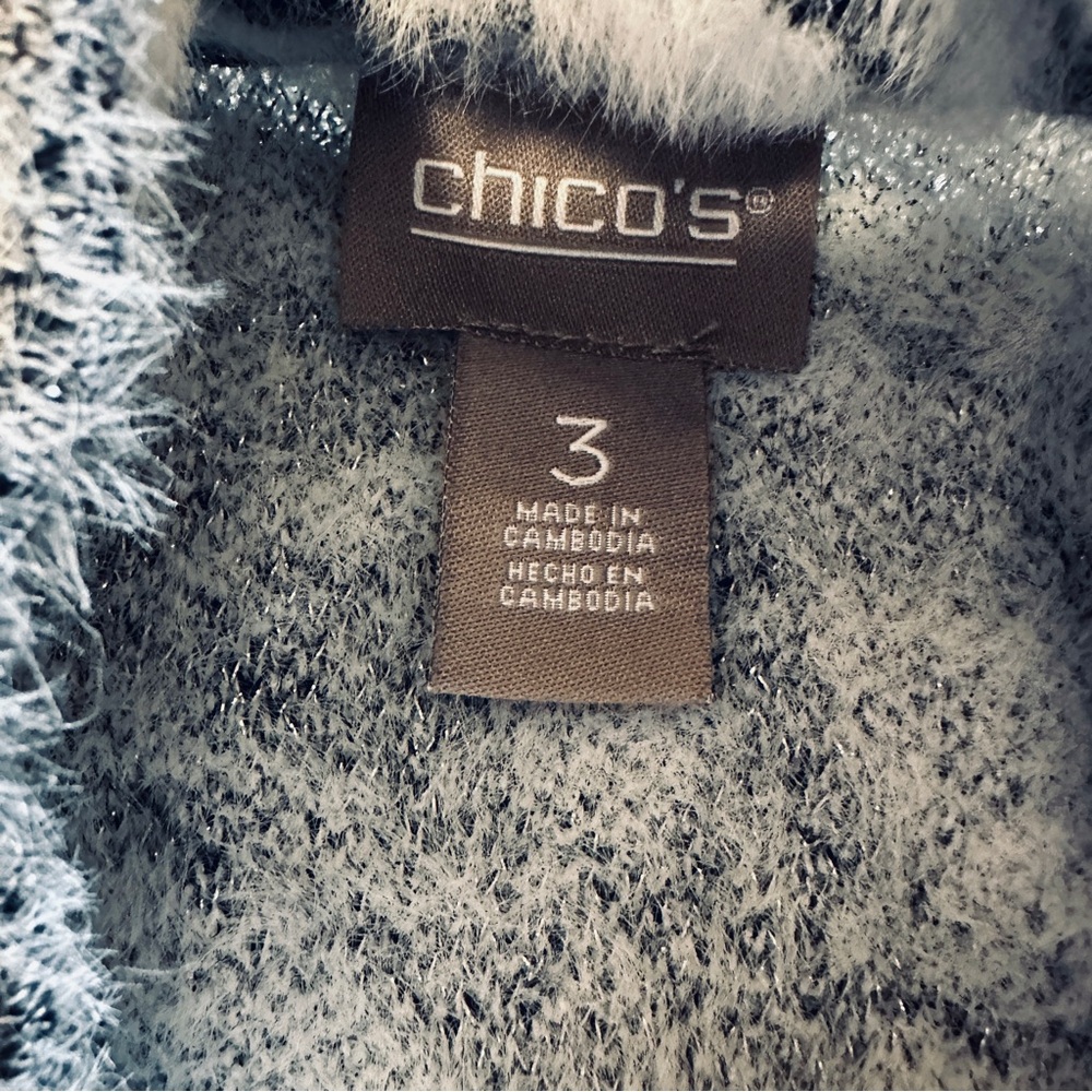 Chico’s Plush Fuzzy ¼-Zip Sweater Sweatshirt Gray White Abstract Size 3 (XL/16) - Picture 6 of 13